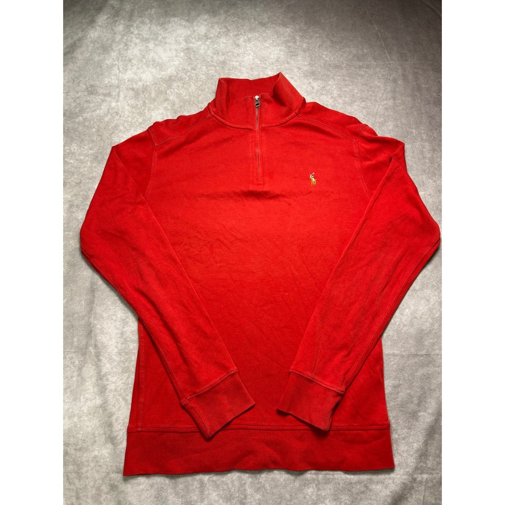 Polo Ralph Lauren Boys Pullover L 14-16 Red Quarter Zip Long Sleeve Pony Logo